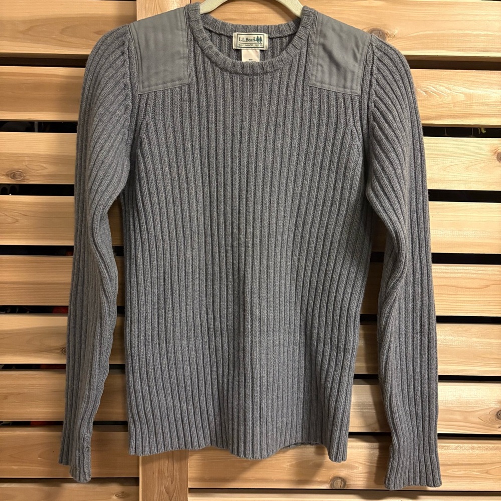 L.L. Bean 100% Merino Lamb's Wool Ribbed Crewneck Commando Sweater - Gray